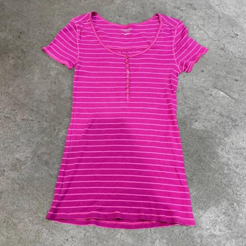 y2k fuchsia hot pink striped henley body con top small